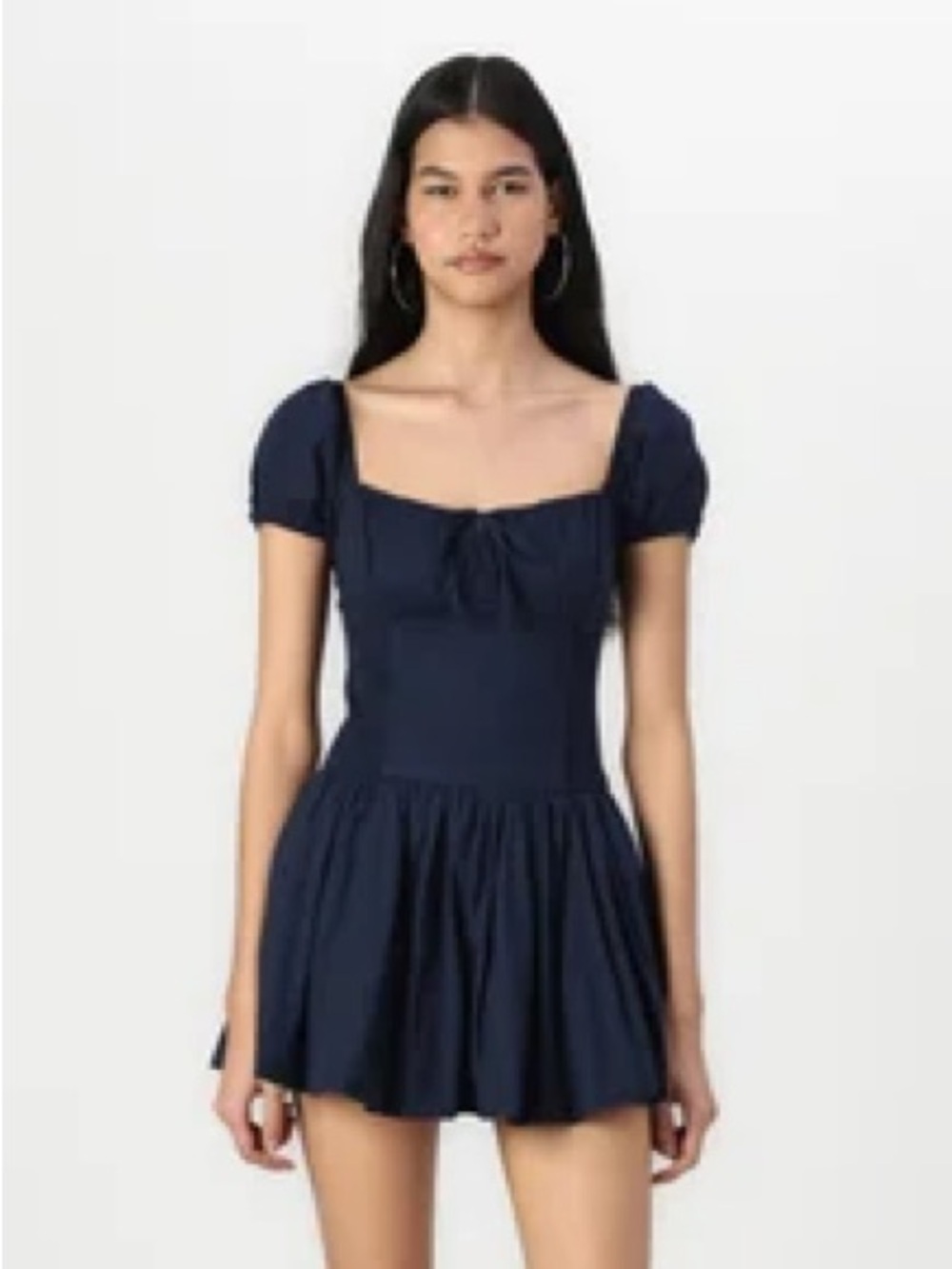 Hollister Sofia Drop Waist Navy Square-Neck Puff Sleeve Mini Skort Dress. Size M - Picture 4 of 11